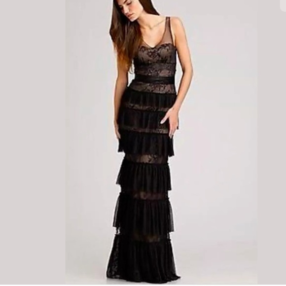 bcbg tiered ruffle gown